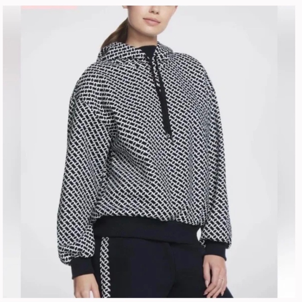 NWT Skechers x Diane Von Furstenberg Black and White Chainlink Fleece Hoodie